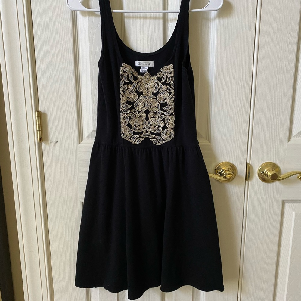 Embroidered Element Black Dress EUC!